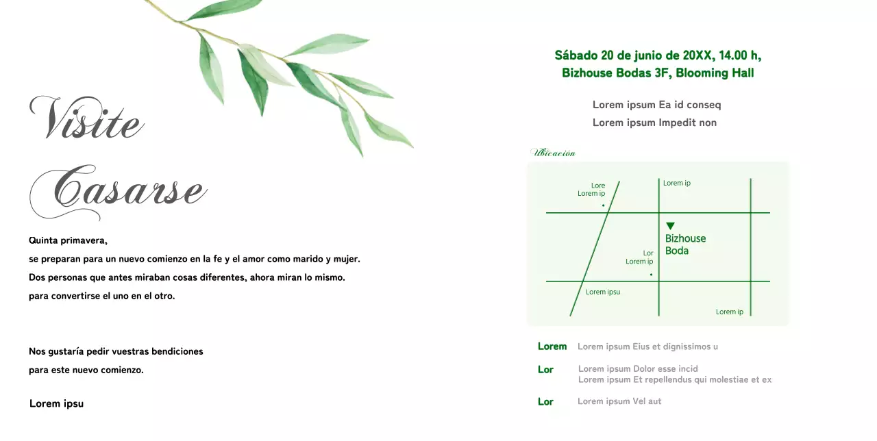 Una invitación de boda sentimental con un toque exuberante y primaveral