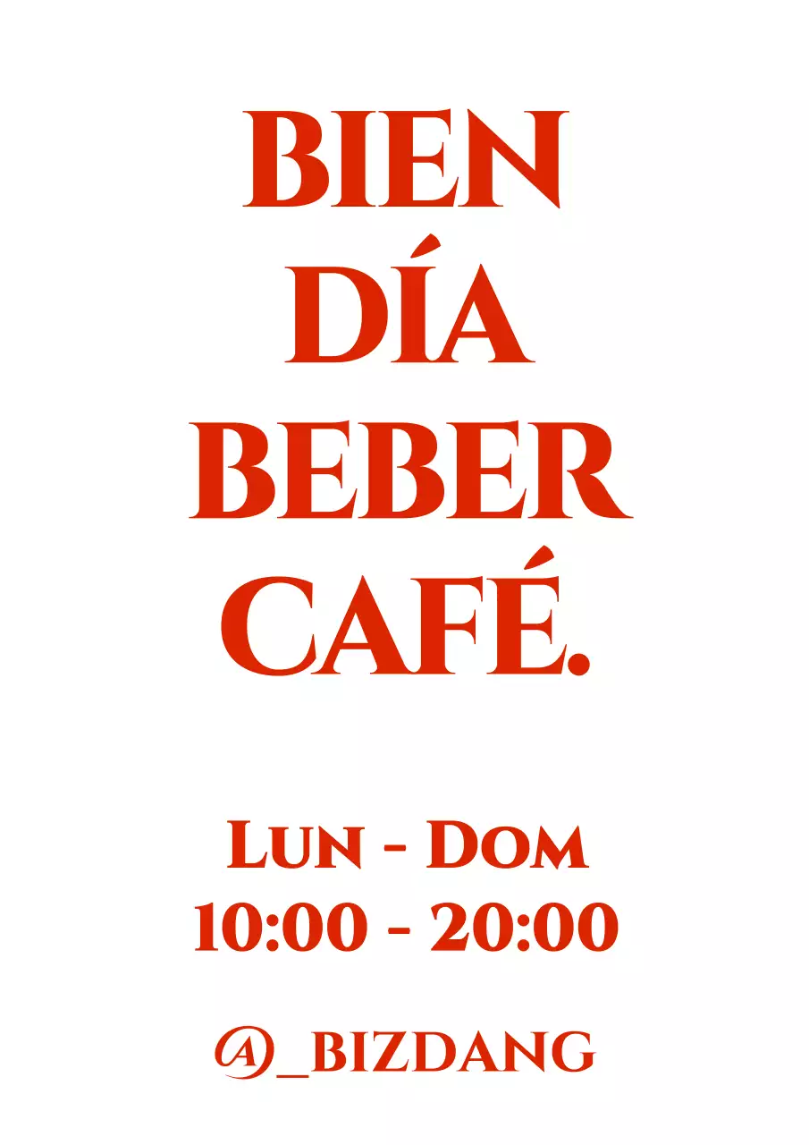 Diseña una cafetería con texto y horario de apertura en rojo