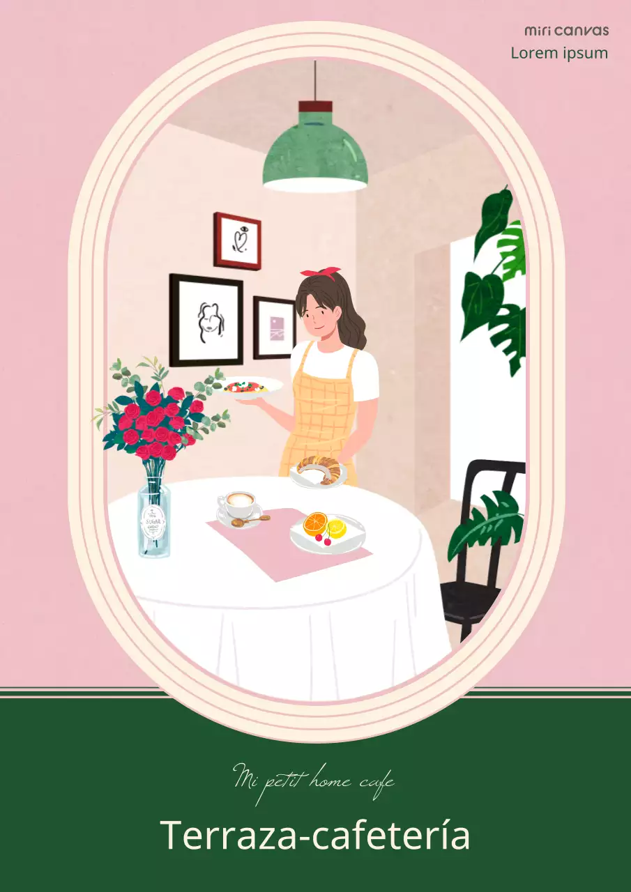 Un sentimental ensayo interior ilustrado en rosa y verde