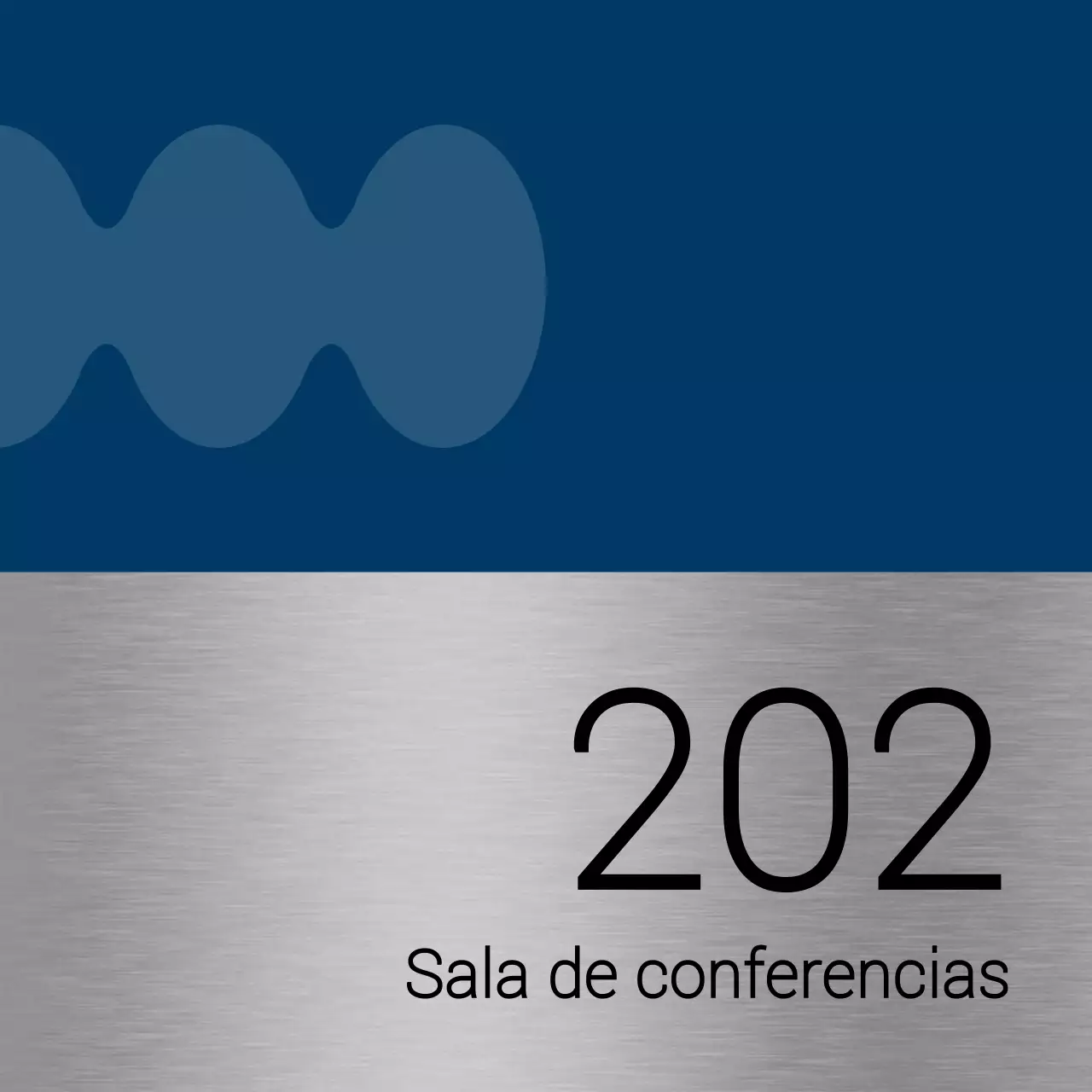 Nombres de aulas universitarias con sencillas formas azules y negras como acento