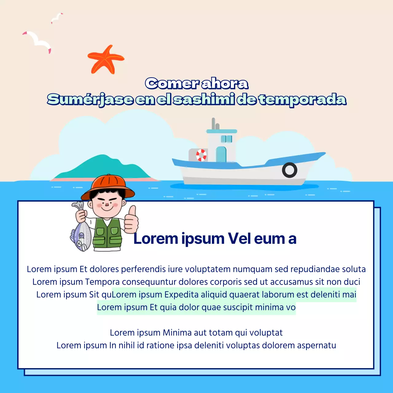 Guía mensual de sashimi de temporada en azul CardNews