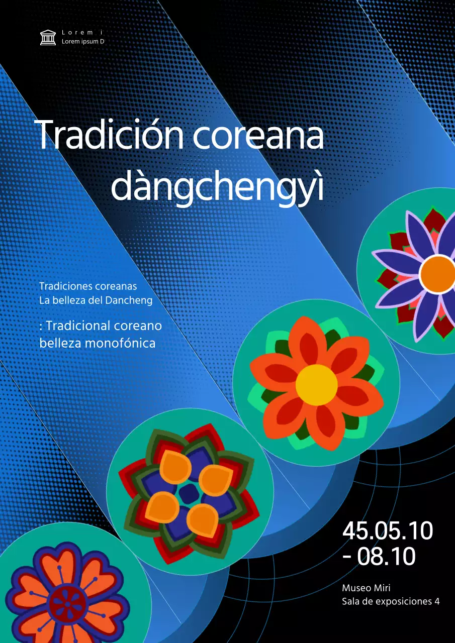 Negro Azul Patrón Moderno Coreano Dancheong Ilustración Exposición