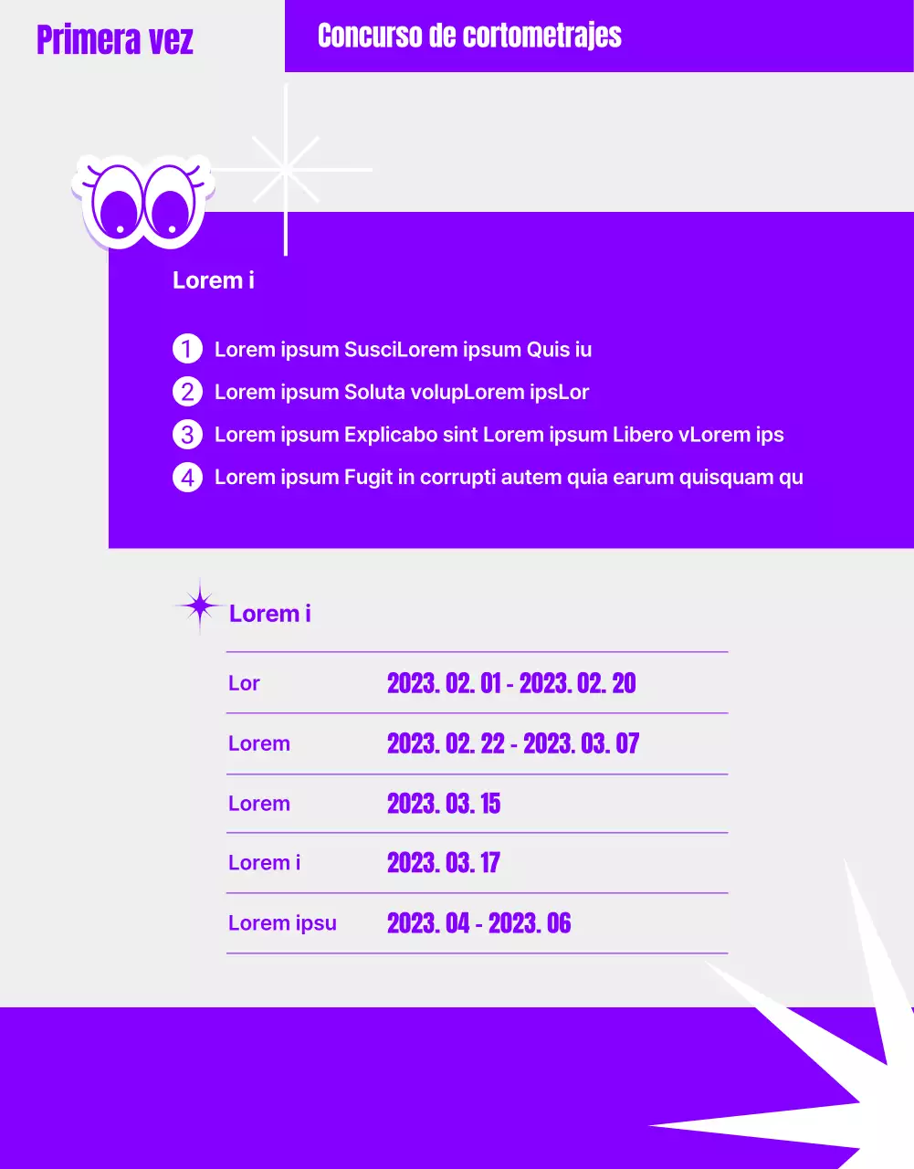 Concurso de contenidos breves de humor con imágenes geométricas moradas