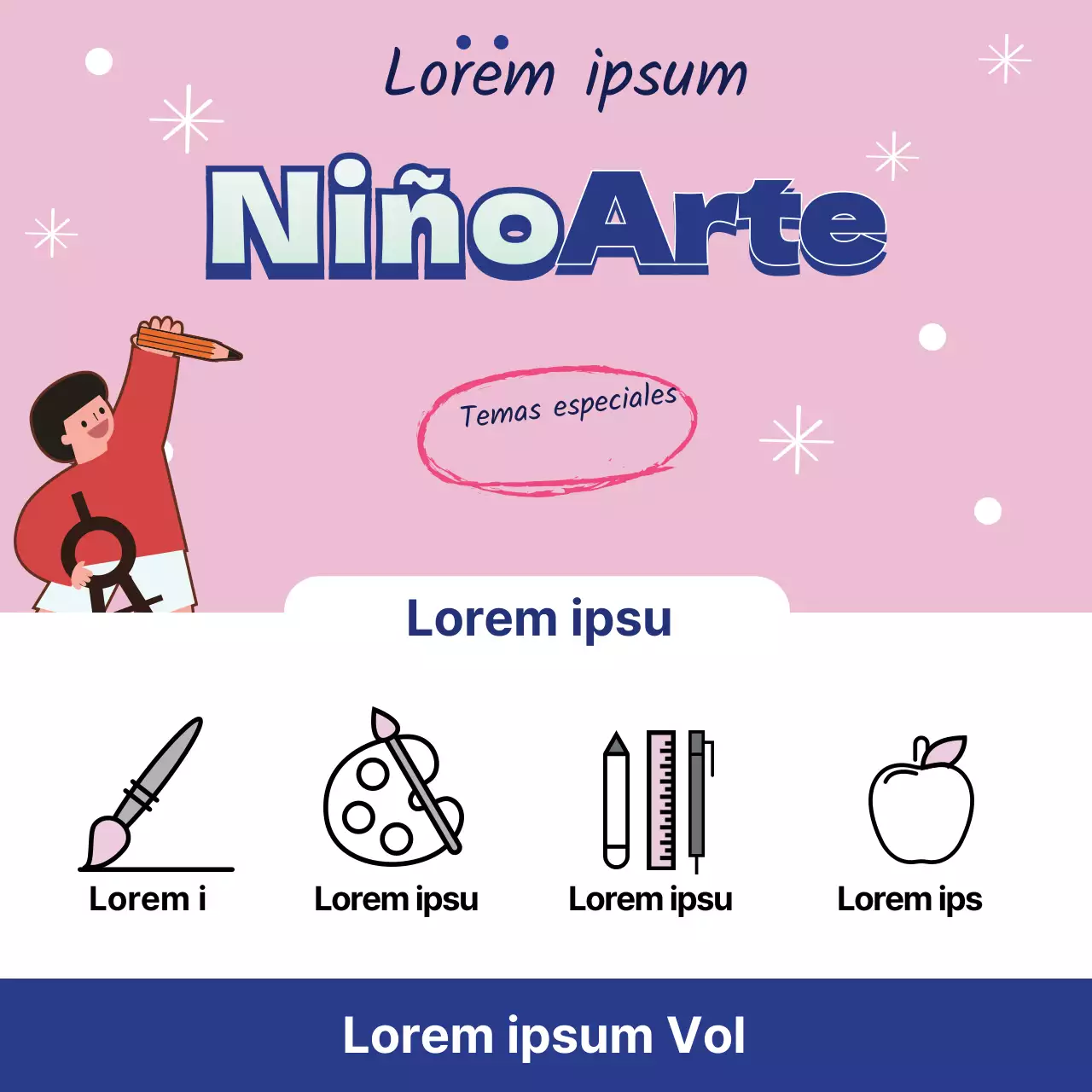 Rosa azul ilustración lindo anuncio de la escuela de arte