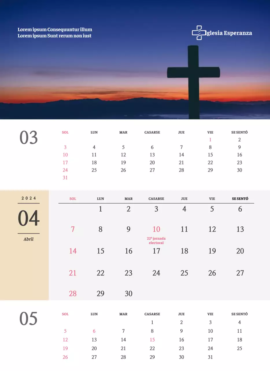 Calendario de pared de iglesia de concepto sencillo en blanco y negro con emotivas fotos religiosas