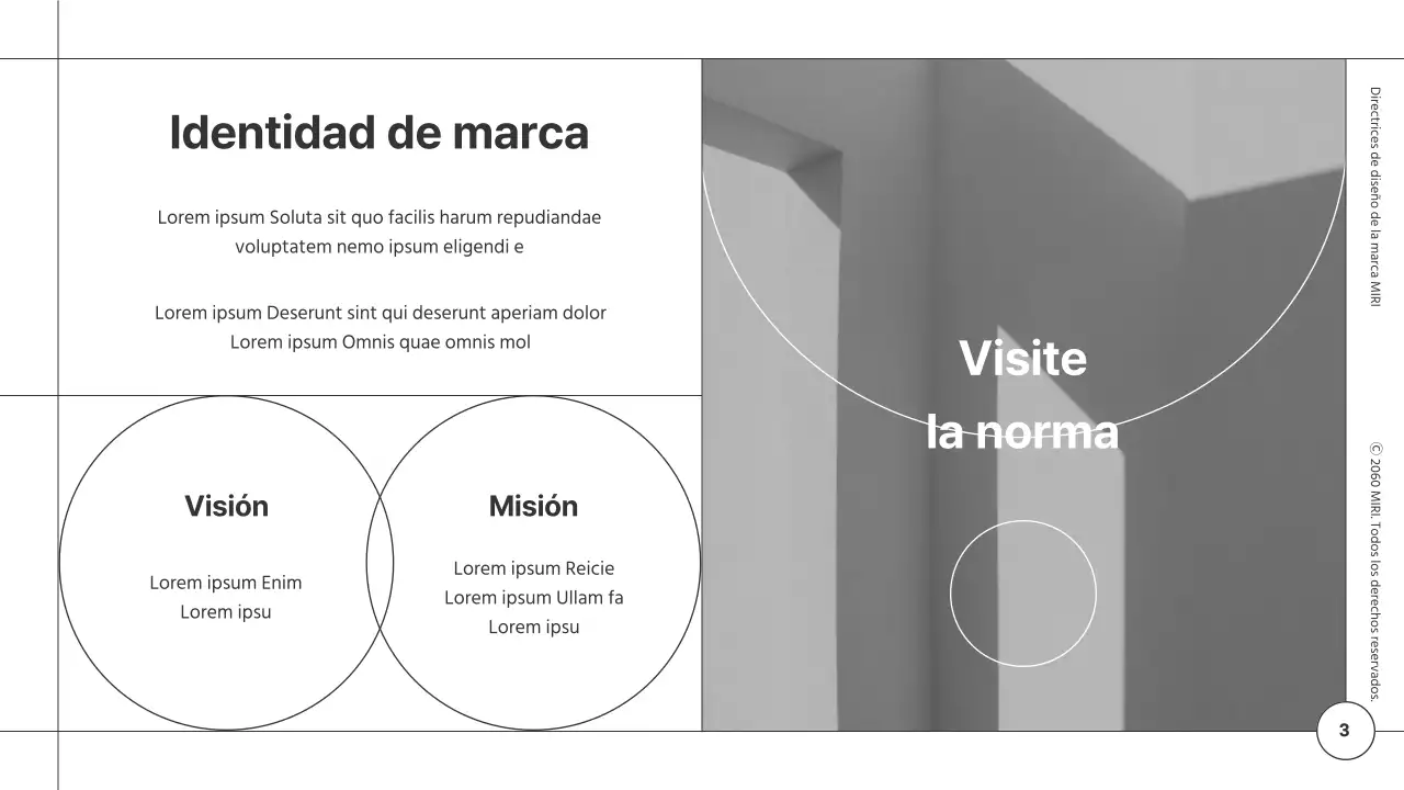 Directrices de diseño de marca para un módulo minimalista con líneas blancas y negras