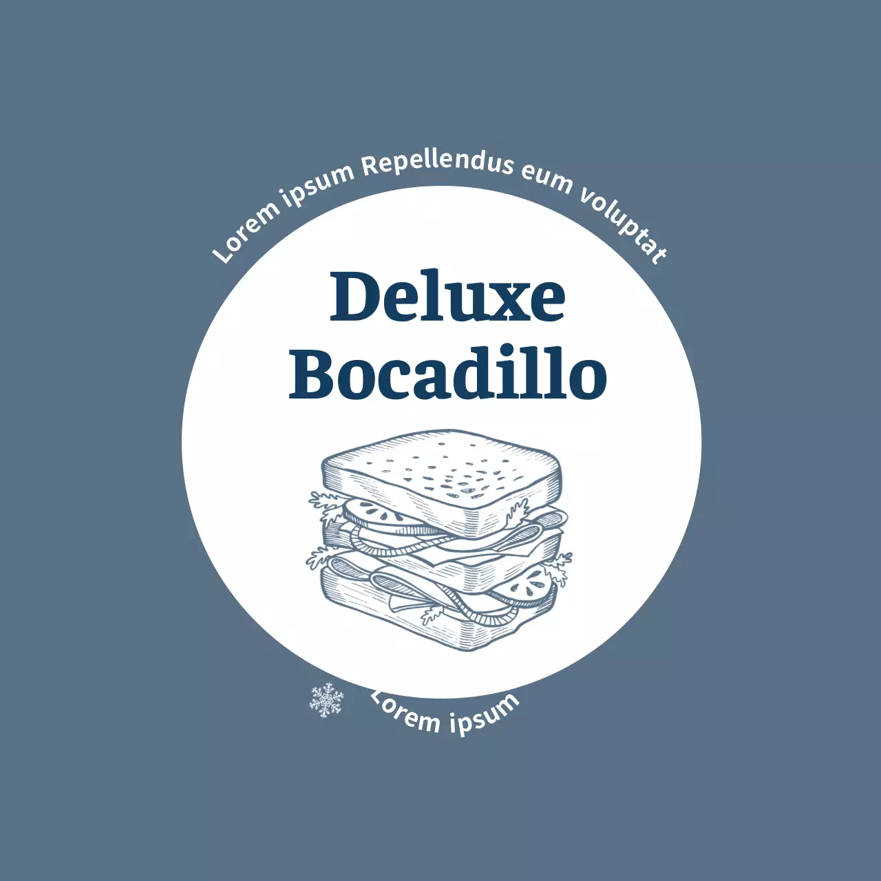 Ilustración azul etiqueta de sándwich de alimentos de la vendimia