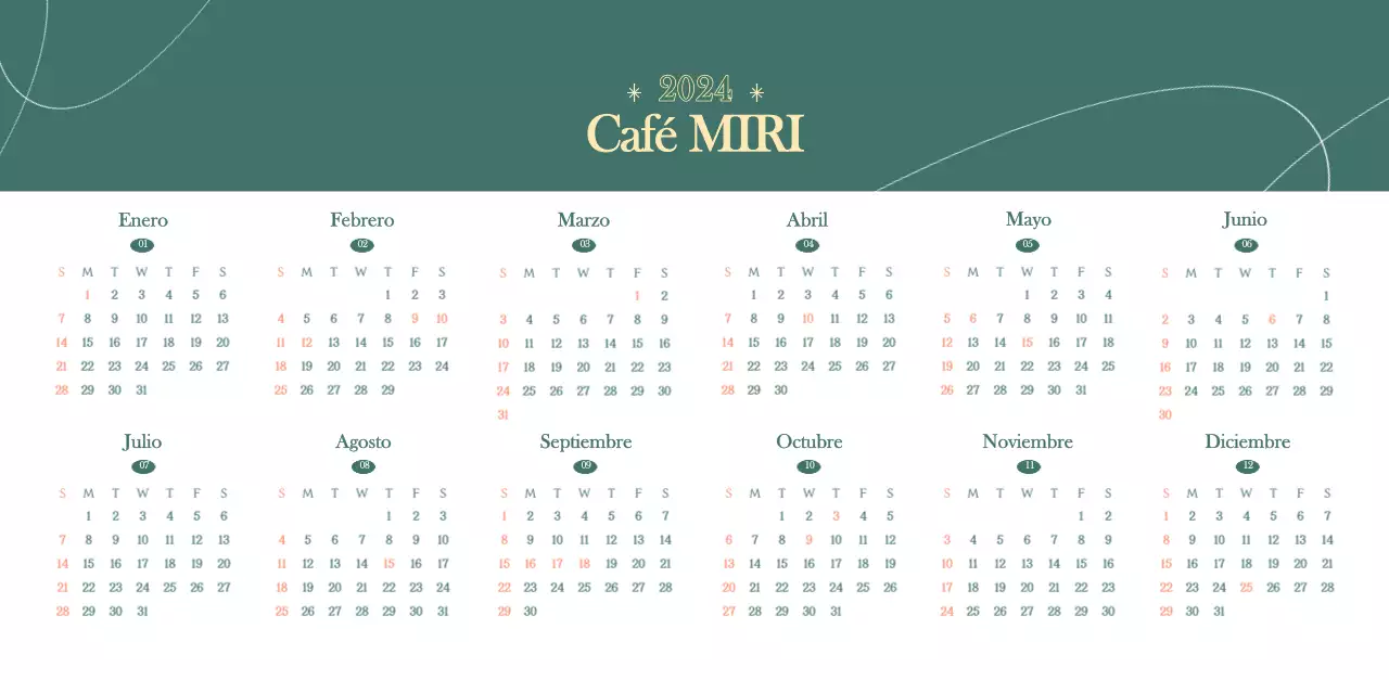 Calendario de cafés con recomendaciones de bebidas del mes