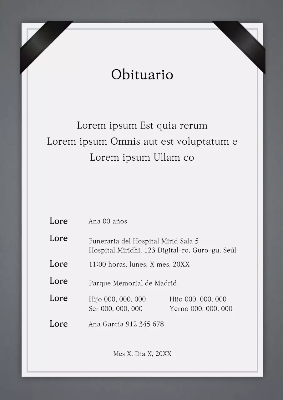 Anuncio necrológico monótono y tranquilo