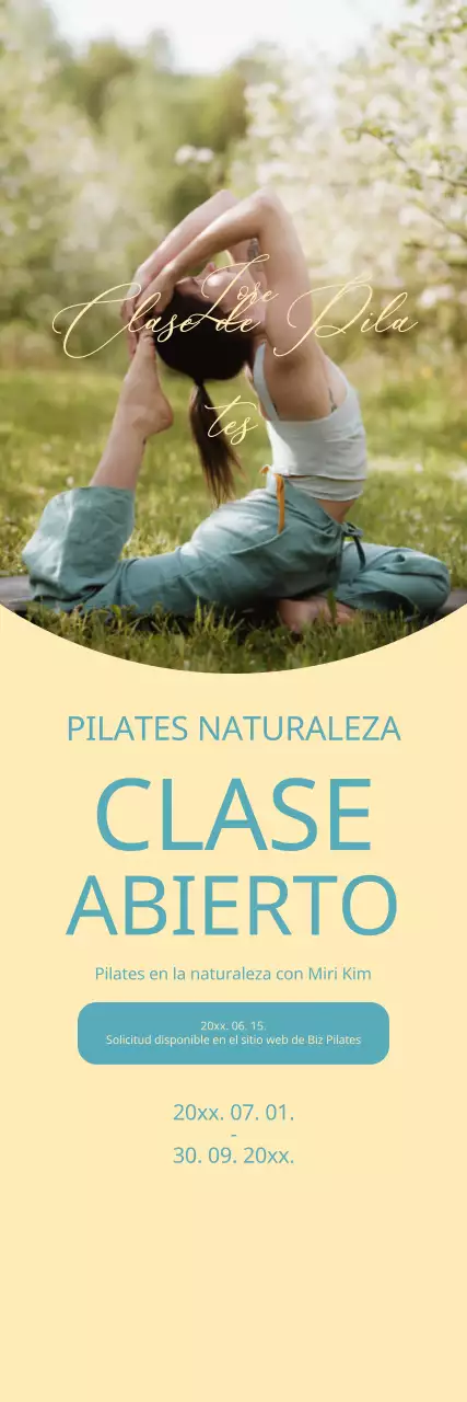 Promocione las clases abiertas de Pilates con un fondo amarillo