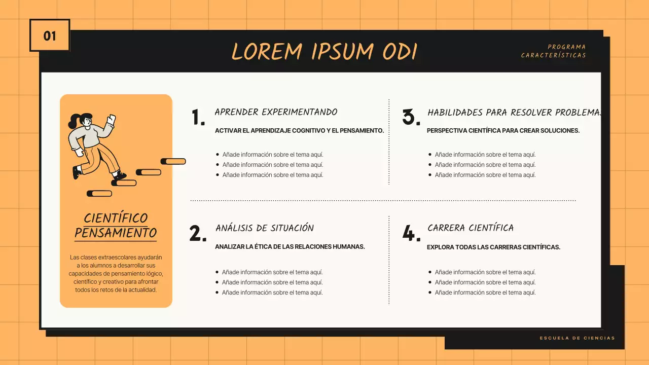 Propuesta de programa para la clase de ciencias utilizando líneas de tono naranja y negro