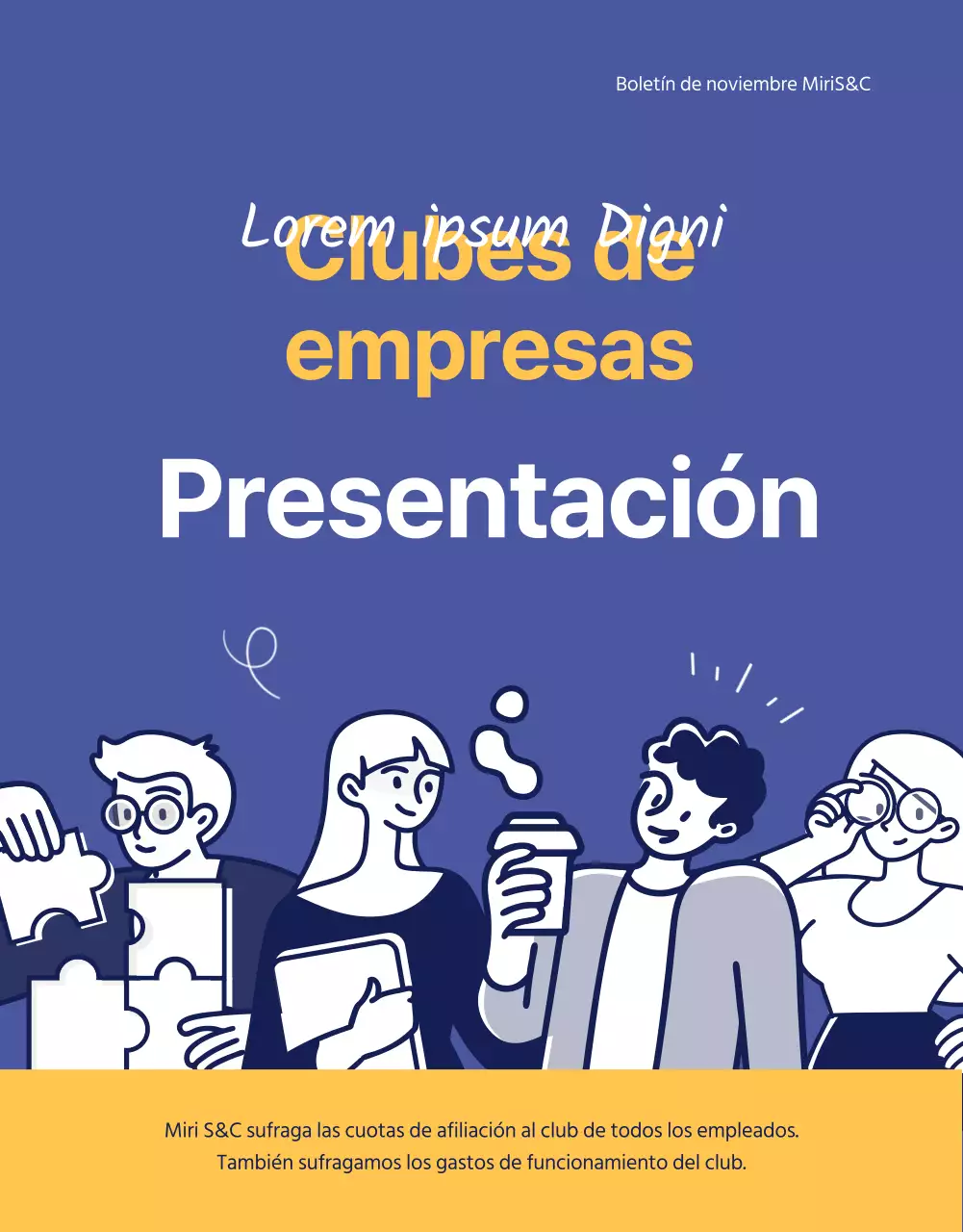 Ilustración de un entorno de cotrabajo morado y amarillo