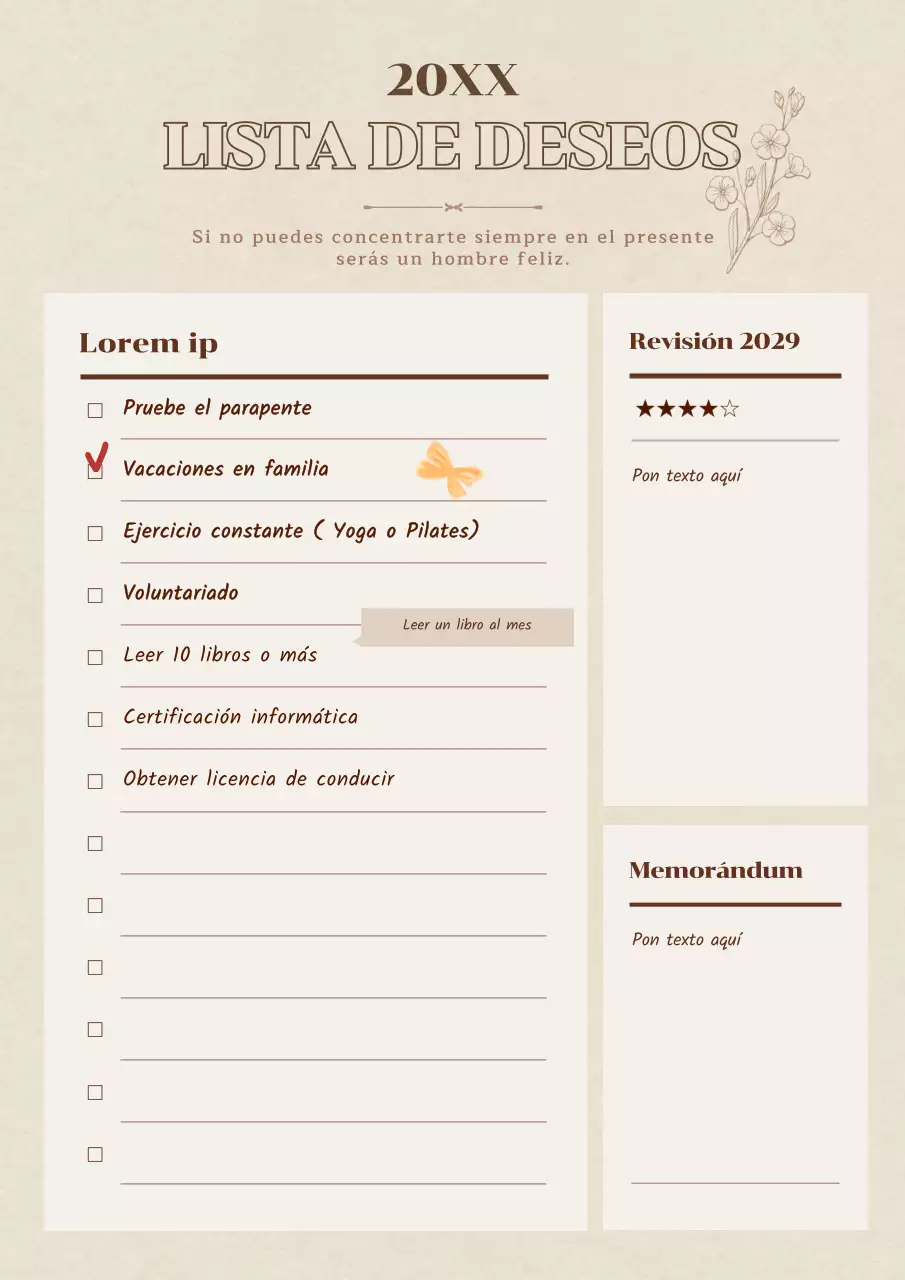 Lista de cosas que hacer en Año Nuevo en tonos marrones y pastel