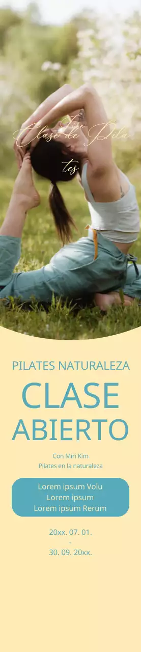 Banner promocionando una clase de Pilates con fondo amarillo