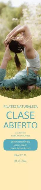 Banner promocionando una clase de Pilates con fondo amarillo