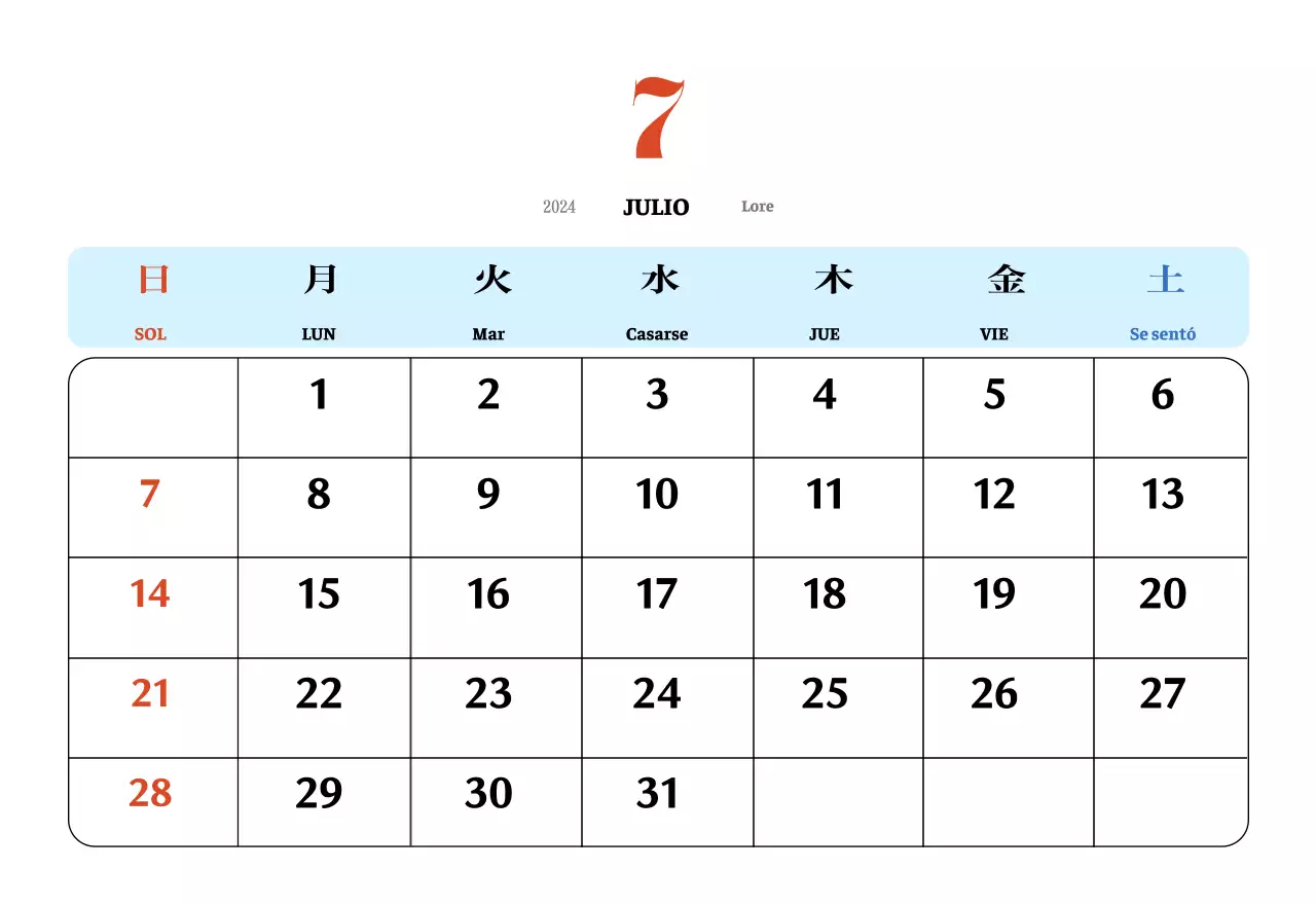 Calendario nostálgico de concepto retro en rojo y azul