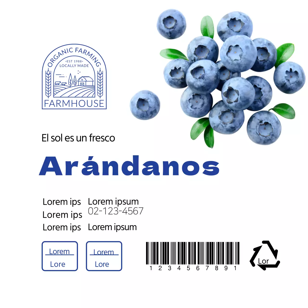 Etiqueta blanca azul arándano limpio