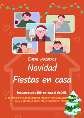 Simpática invitación ilustrada de Navidad a domicilio en rojo