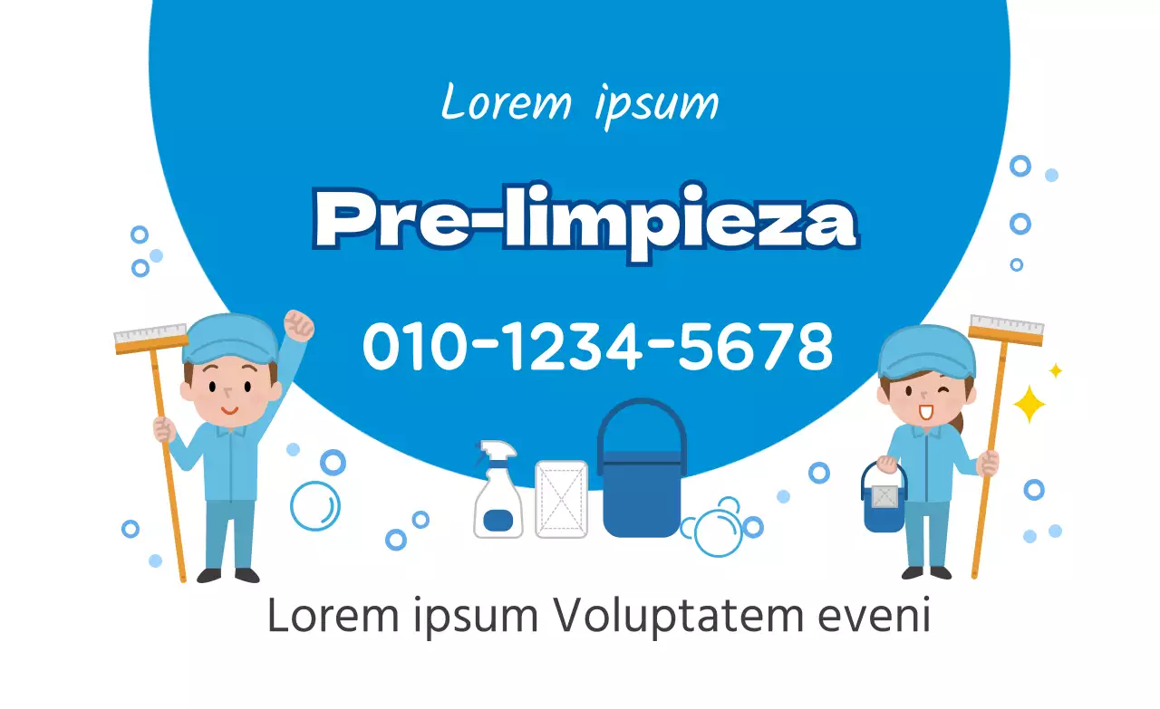 Simpático servicio de limpieza con ilustración azul