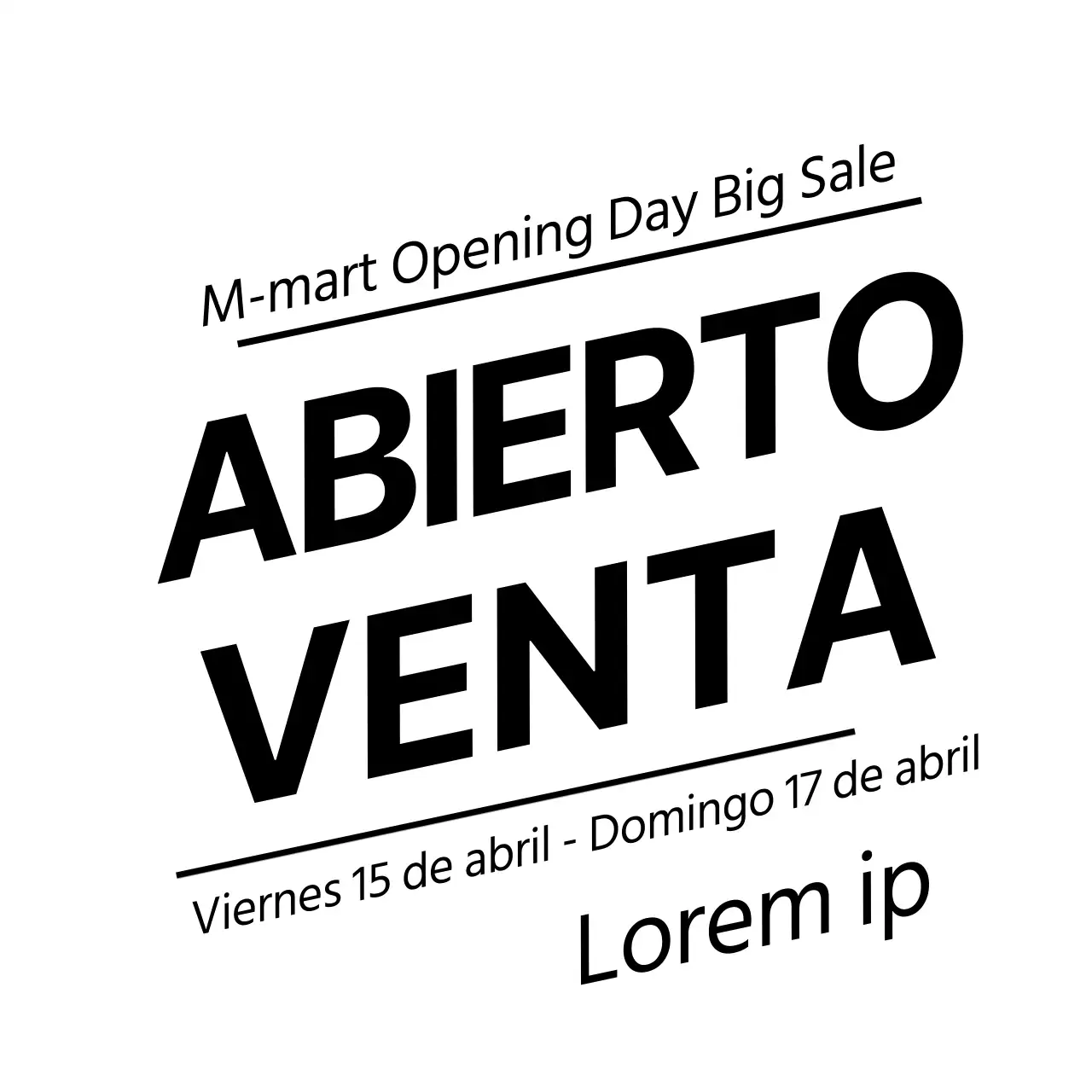 Promocione la gran venta de apertura de su tienda con texto destacado en negro