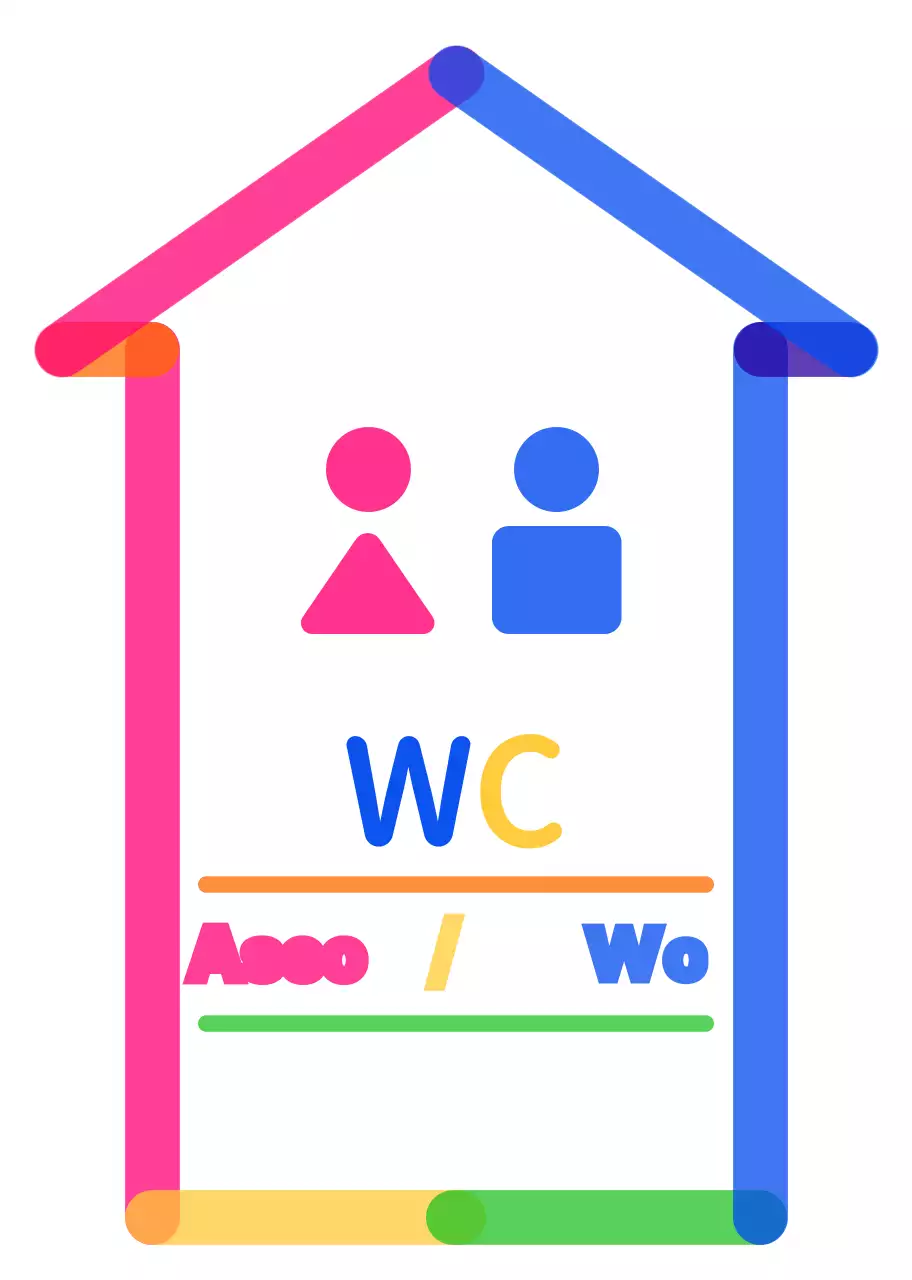 Colorido y bonito marco en forma de flecha con indicaciones para llegar al cuarto de baño