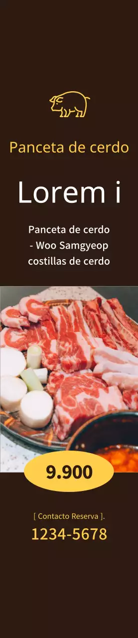 Panceta de cerdo "todo lo que puedas comer" medio promocional sobre fondo marrón
