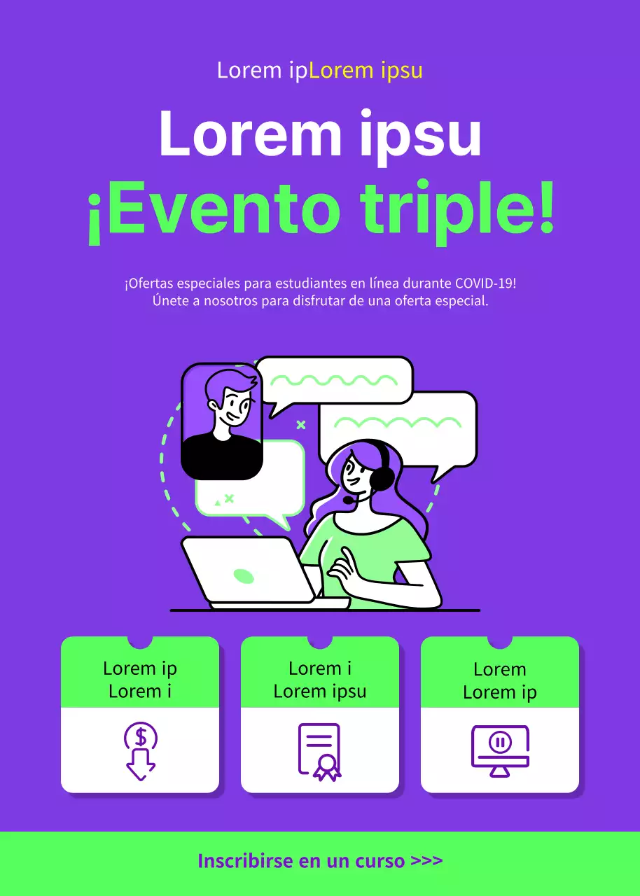 Descuentos por cursos en verde púrpura