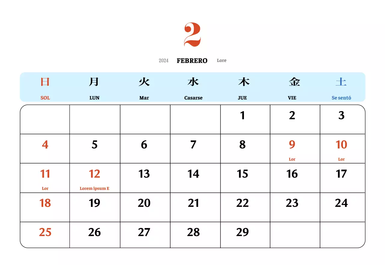 Calendario nostálgico de concepto retro en rojo y azul