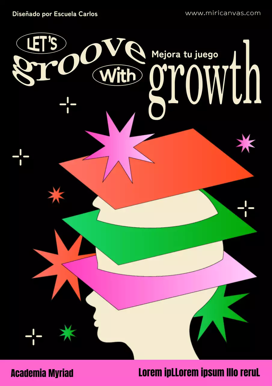 Cerebro en desarrollo con vista lateral humana en negro y rosa y estrellas