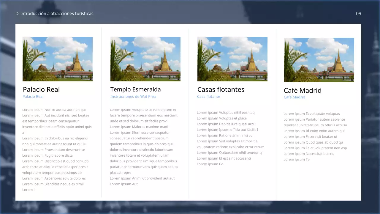 Un producto de crucero sencillo y limpio, con colores azul marino intenso y blanco nítido para facilitar la lectura.