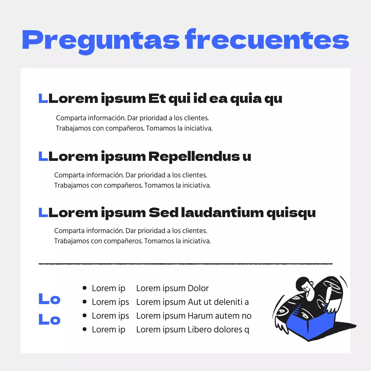 Anuncio de empresa dinámico y juvenil con acentos azules