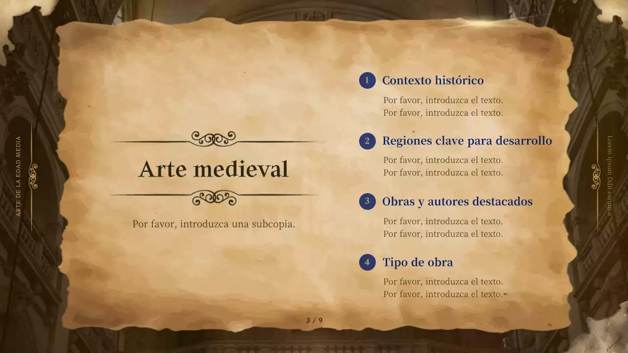 Arte medieval enmarcado en marrón para dar un aspecto elegante al material promocional