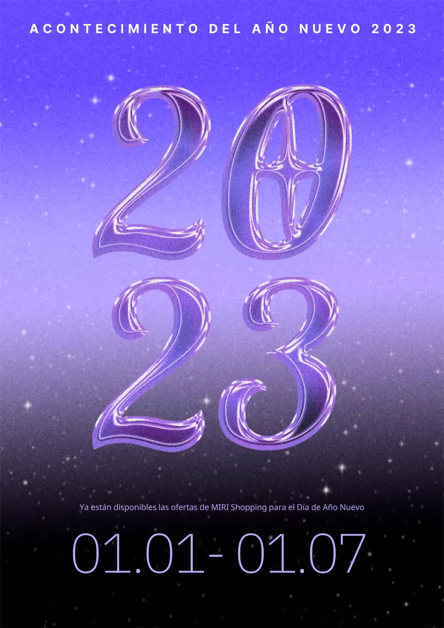 Póster vintage de Año Nuevo 2023 en morado y negro