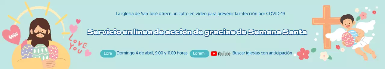 Ilustración azul lindo anuncio de servicio en línea de Pascua de la iglesia