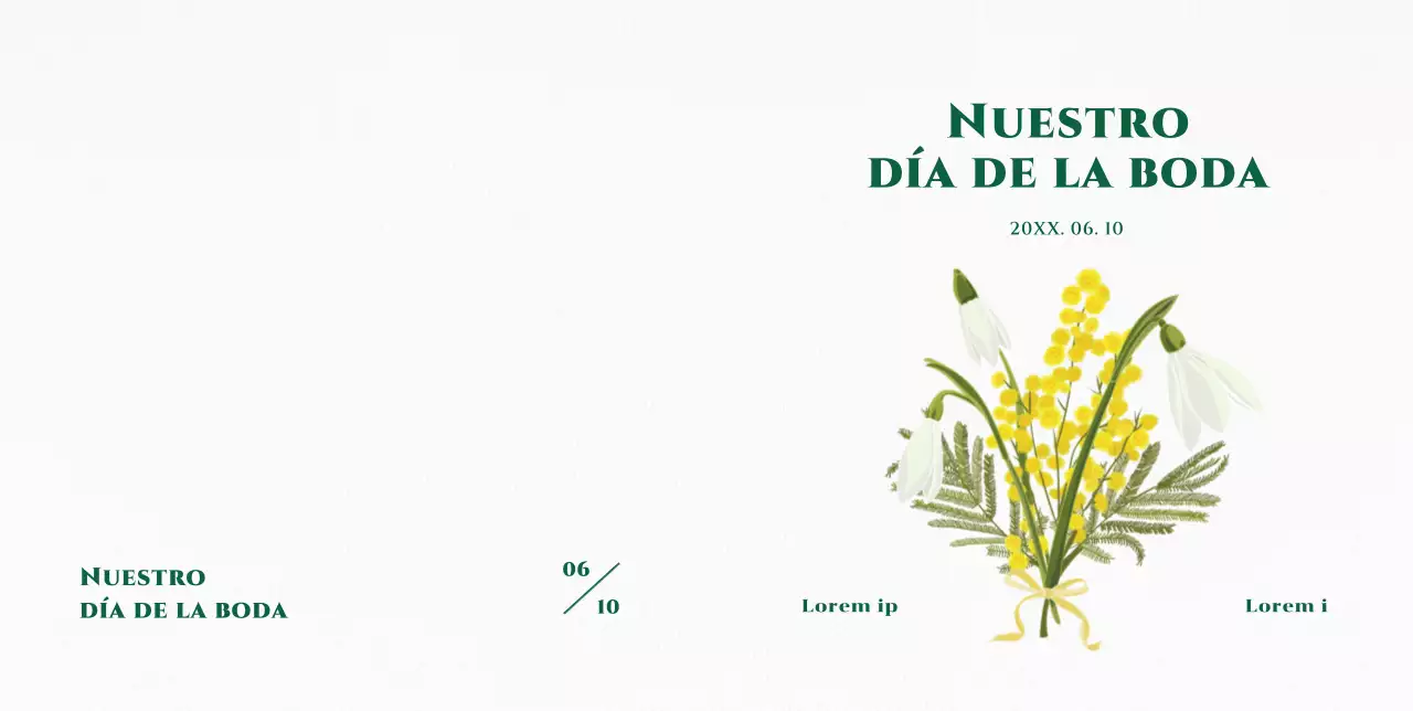 Sencilla y sentimental invitación de boda con lirios blancos y flores amarillas ilustración