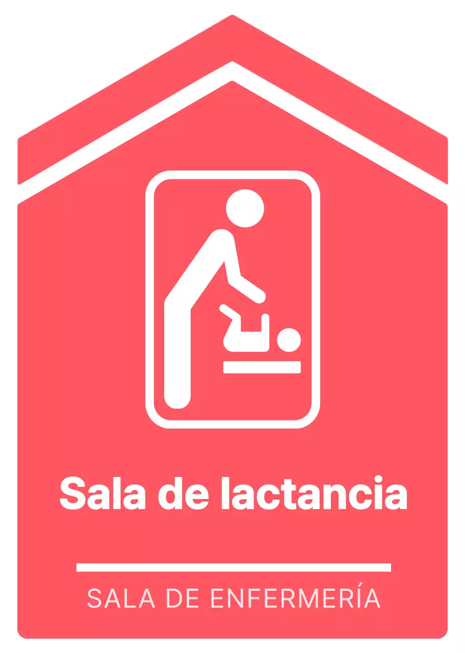 Indicaciones sencillas y claras para llegar a la sala de lactancia en rosa y blanco.