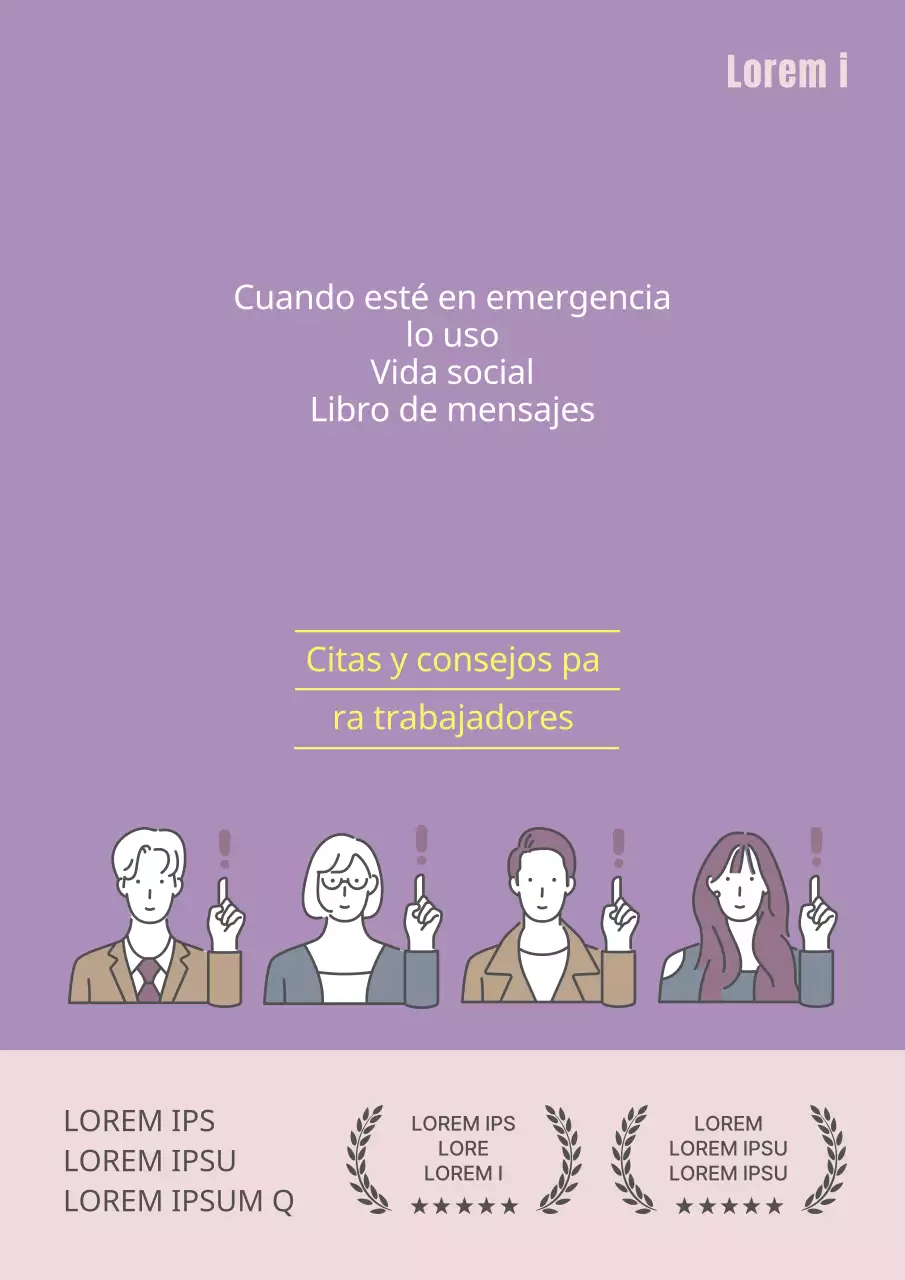 Cuaderno de vida social con ilustraciones moradas y temáticas