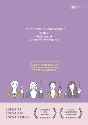 Cuaderno de vida social con ilustraciones moradas y temáticas