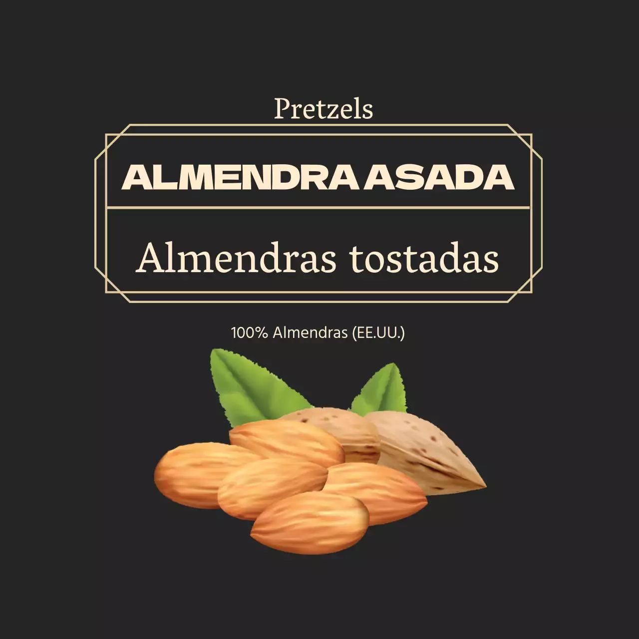 Etiqueta alimentaria de frutos secos con marco dorado negro