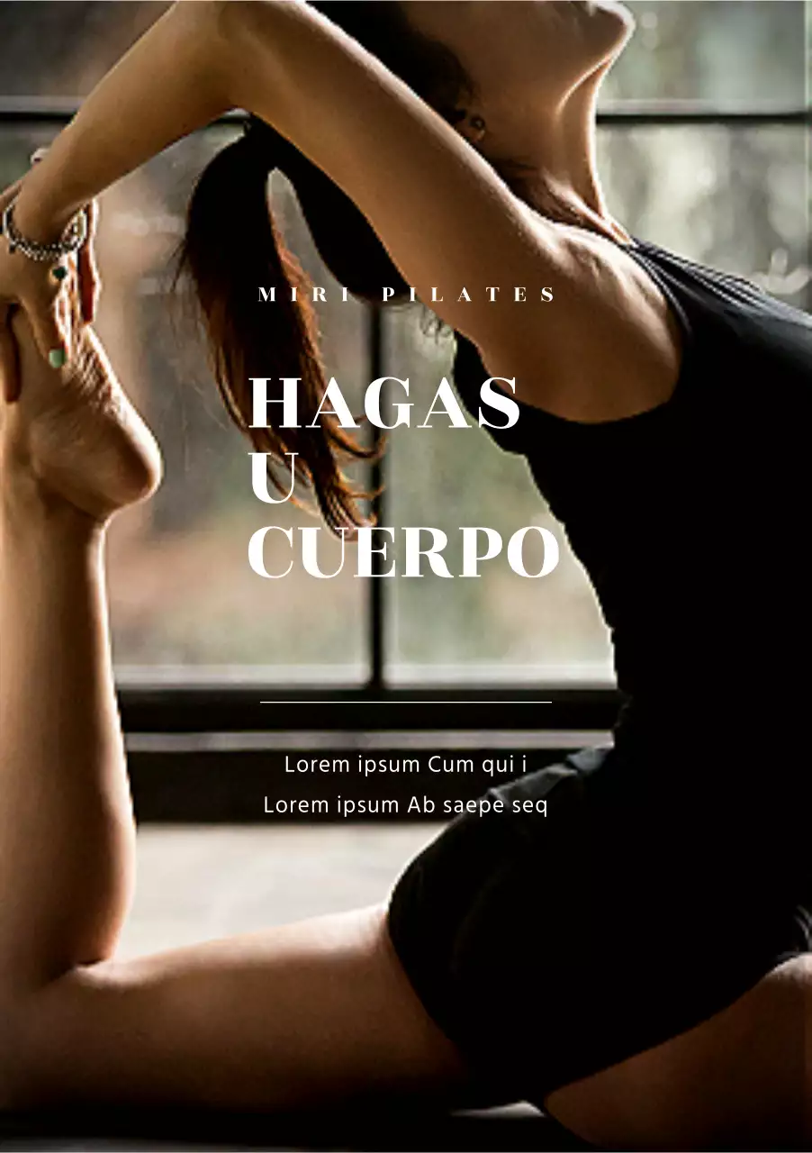 Promocionar una clase de Pilates con un mensaje sobre un fondo tranquilo con una mujer haciendo ejercicio.