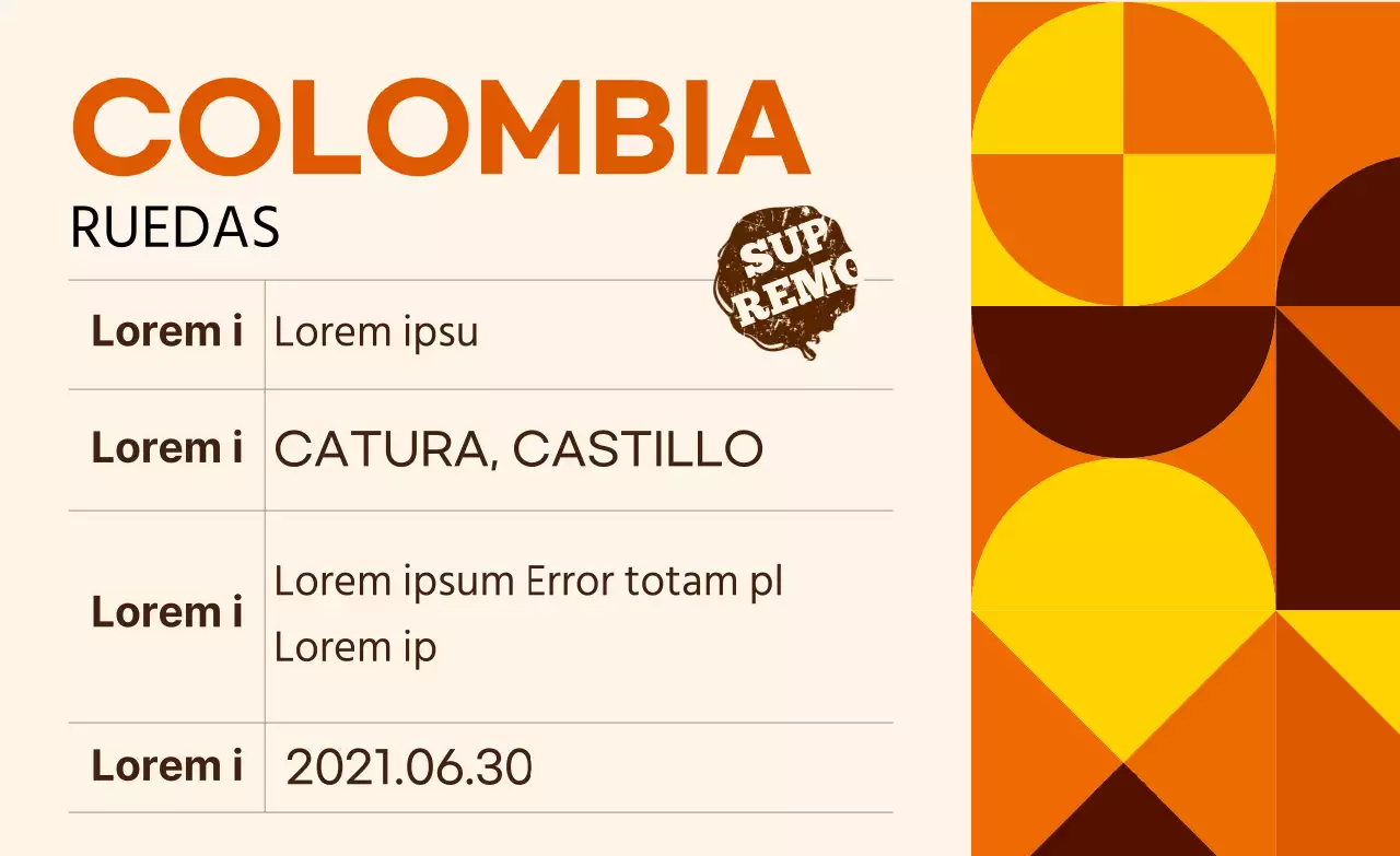 Etiqueta de café en grano con estampado de colores Colombia