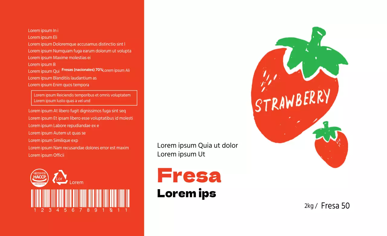 Ilustración roja fresa azul información alimentaria