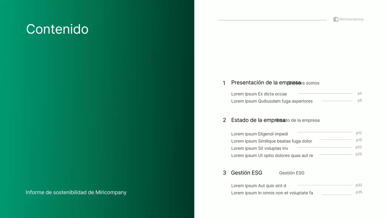 Sencilla presentación infográfica corporativa con degradados azules y verdes