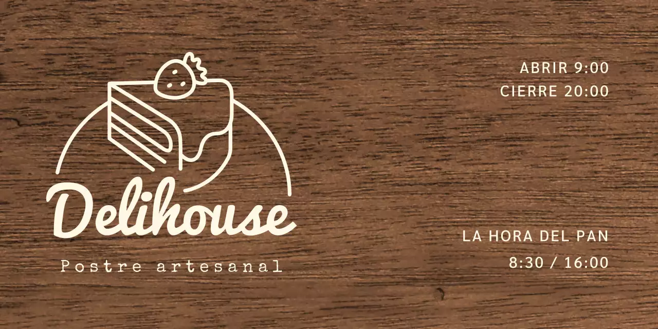 Señalización de cafetería de postres con texto en marfil e ilustración lineal de pastel