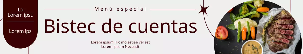 Pancarta estilizada con la foto de un filete en un marco semicircular