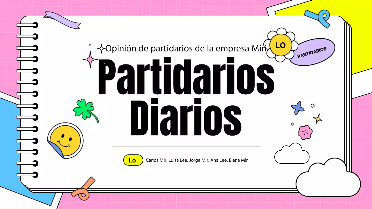 Presentación del testimonio de los simpatizantes en forma de nota kitsch en rosa y azul claro