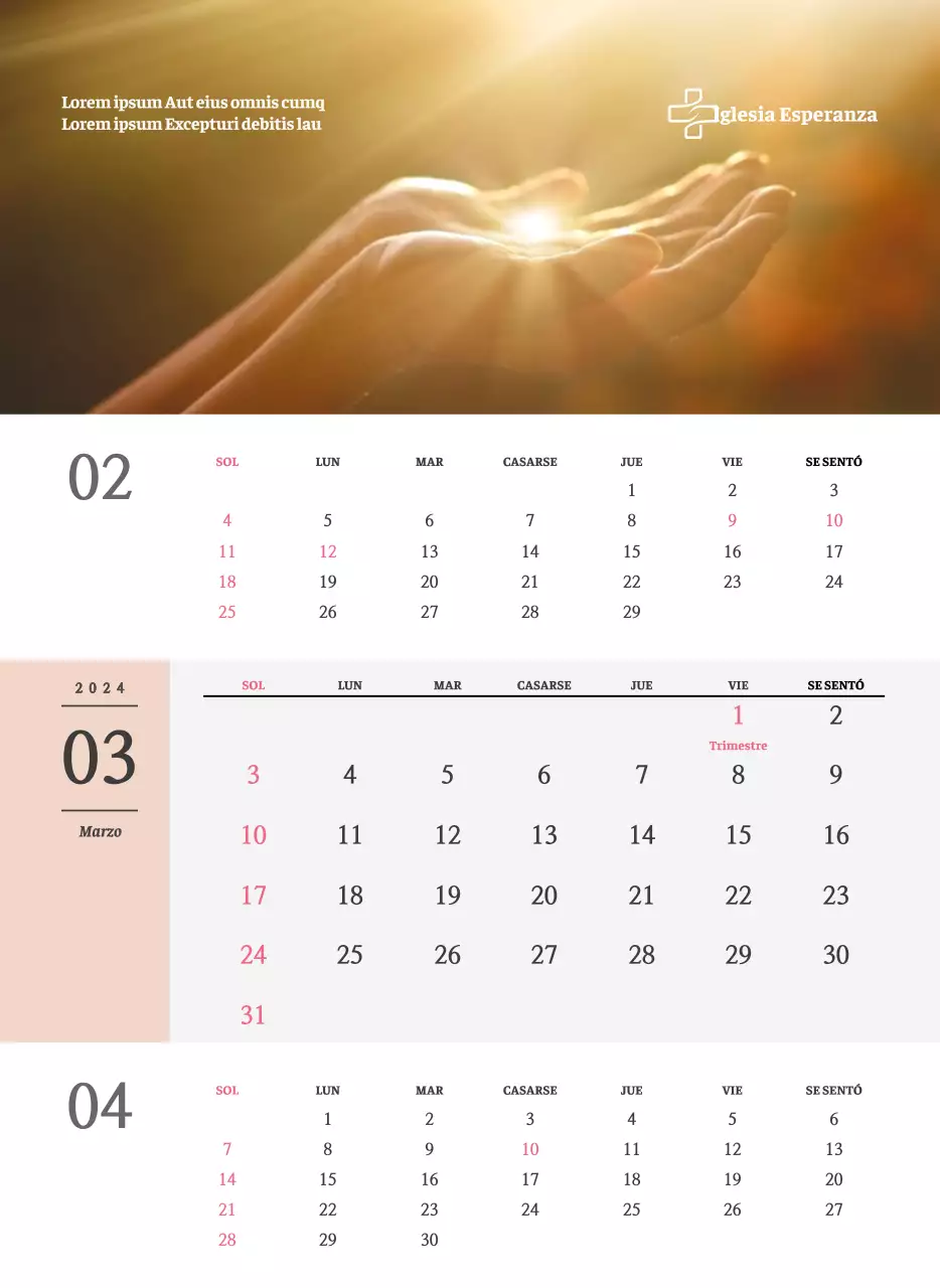 Calendario de pared de iglesia de concepto sencillo en blanco y negro con emotivas fotos religiosas