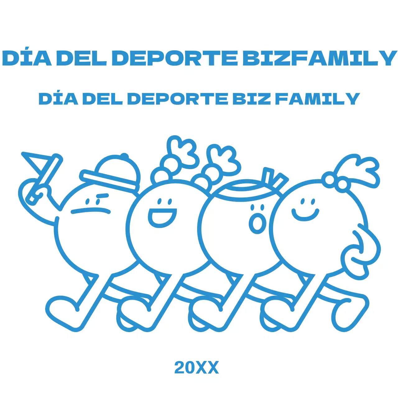 Pantalones cortos para el día del deporte en familia con sencillas y simpáticas ilustraciones en azul