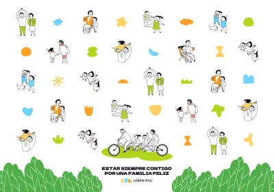 Para compartir en centros de bienestar con un diseño sencillo de una familia armoniosa en colores vistosos.