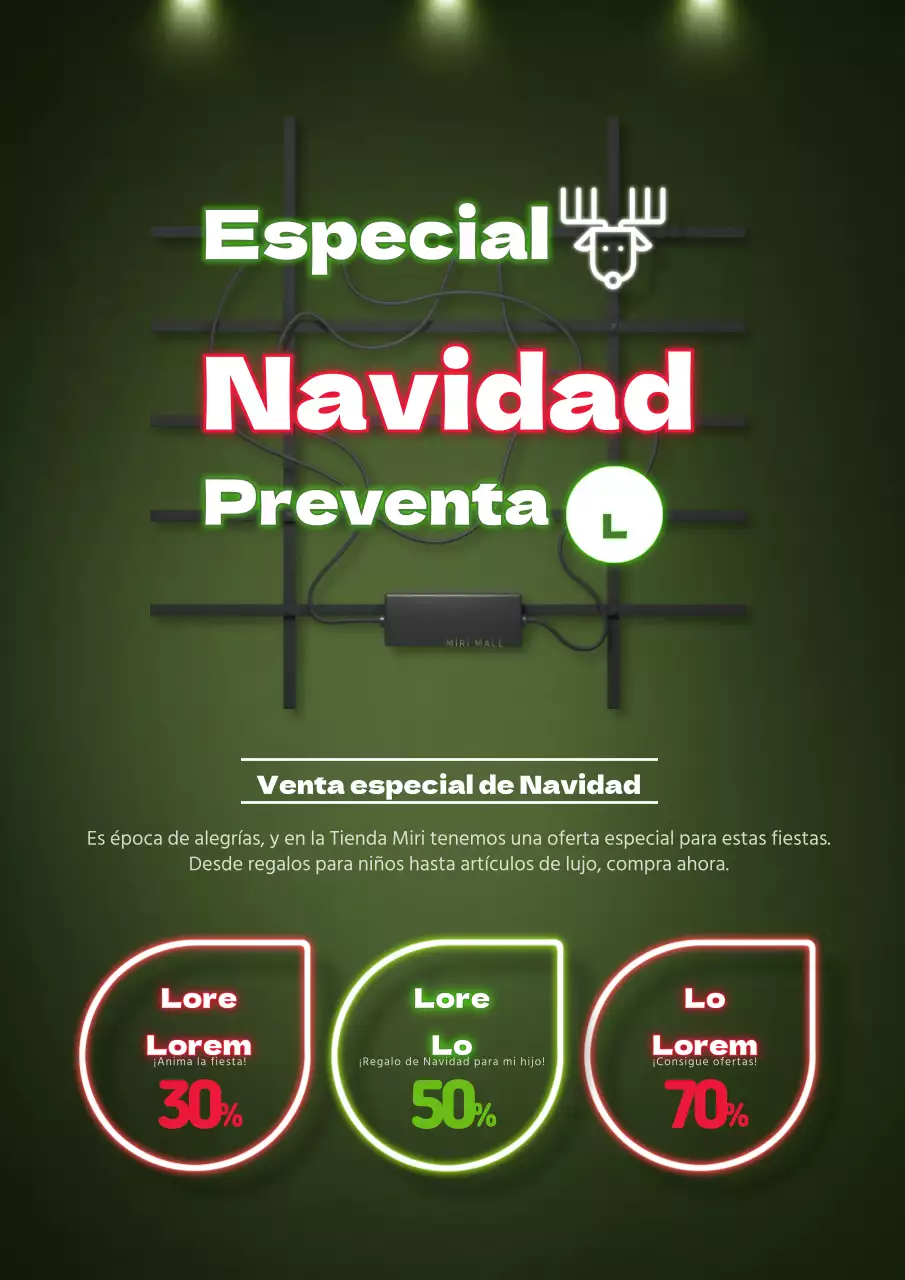 Promocione su evento navideño con un concepto de cartel de neón verde
